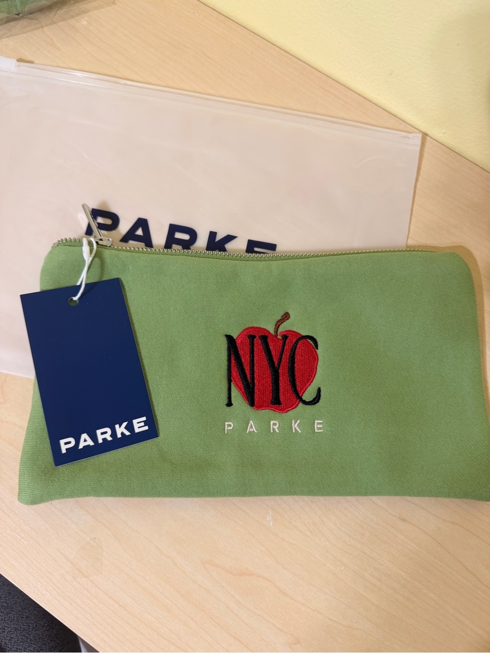 PARKE exclusive nyc pop up green New York pouch